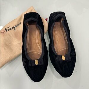 Salvatore Ferragamo My Joy Black Velvet Ballet Flats